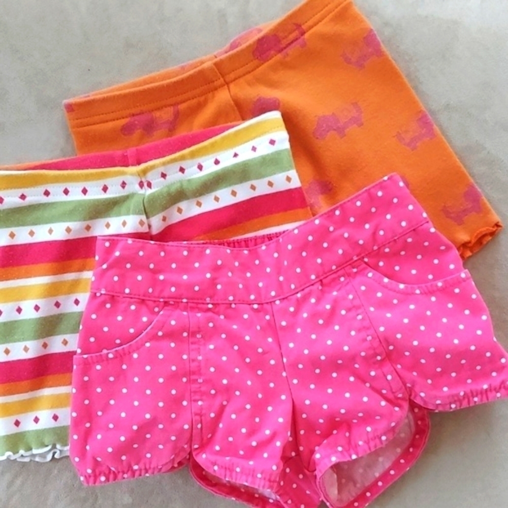 Gymboree 3 pc pack shorts - pink polka dot orange hippo stripes - size 2T